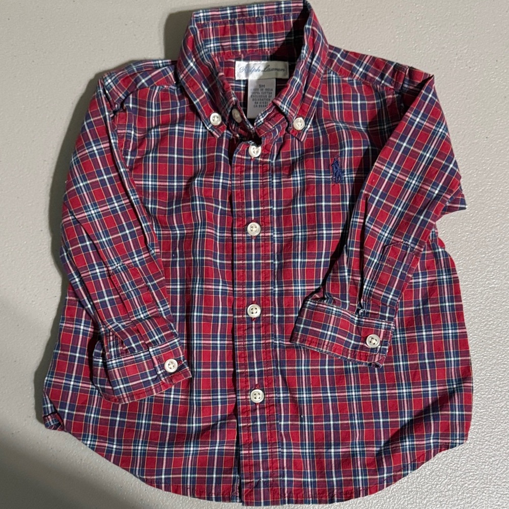 Ralph Lauren Kids Red and Blue Plaid Button Down Shirt